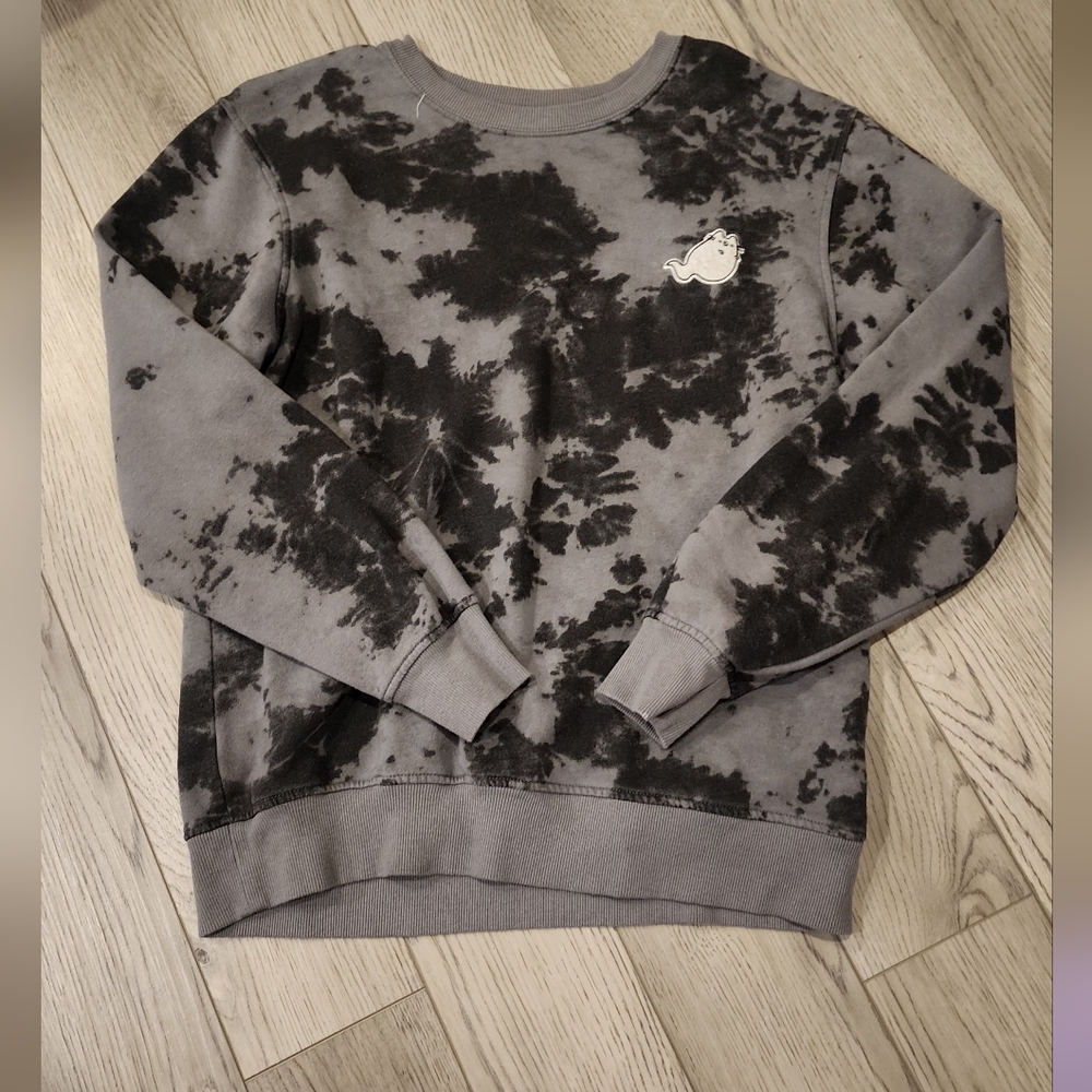 Pusheen Black and Gray Tie-Dye Crew Neck Sweater